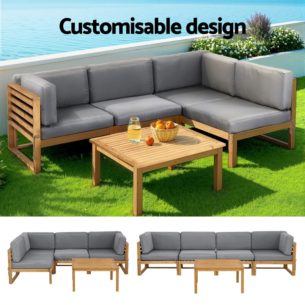 Main Beach 5 Piece Outdoor Lounge Set, Natural Timber