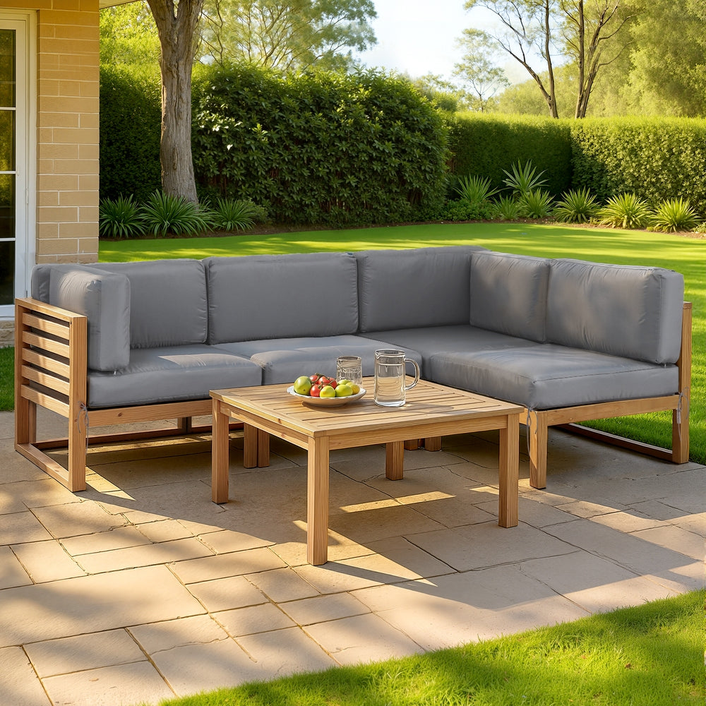 Main Beach 5 Piece Outdoor Lounge Set, Natural Timber