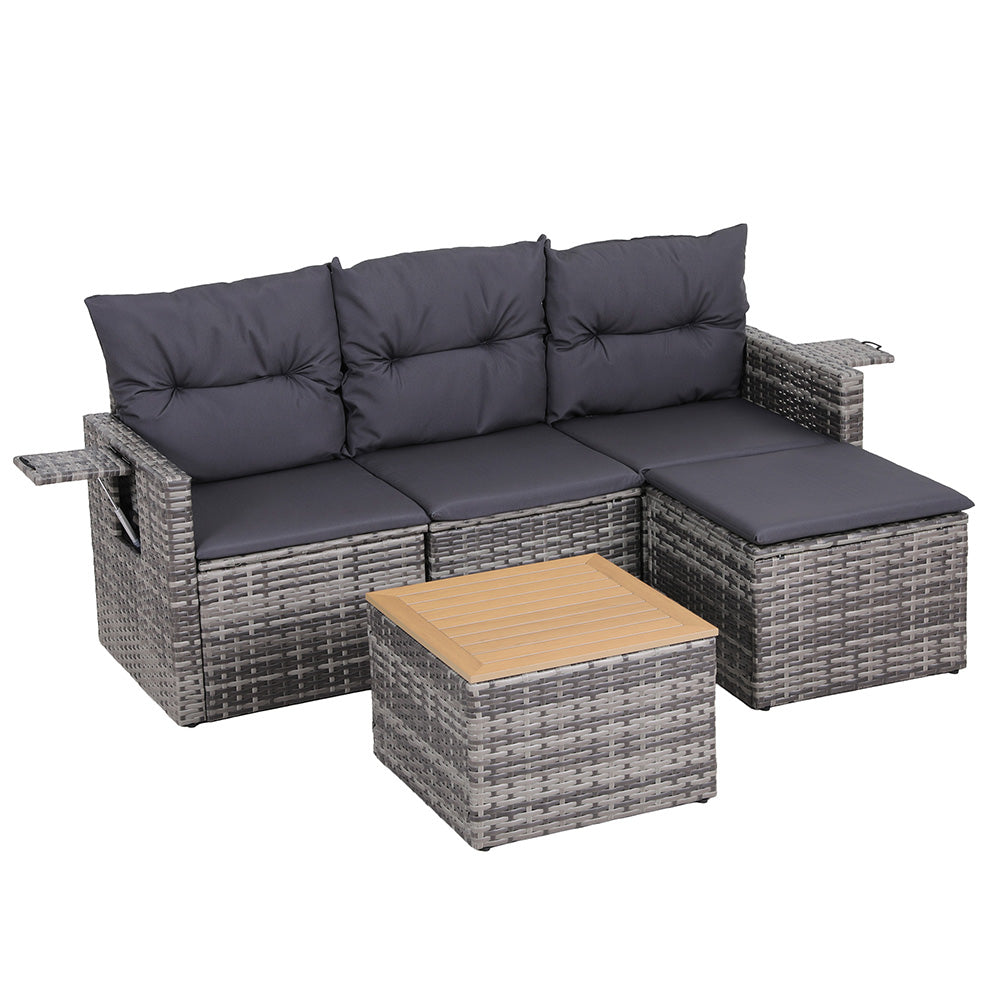 Sanctuary Cove 5 Piece Outdoor Corner Lounge Set, Grey Wicker