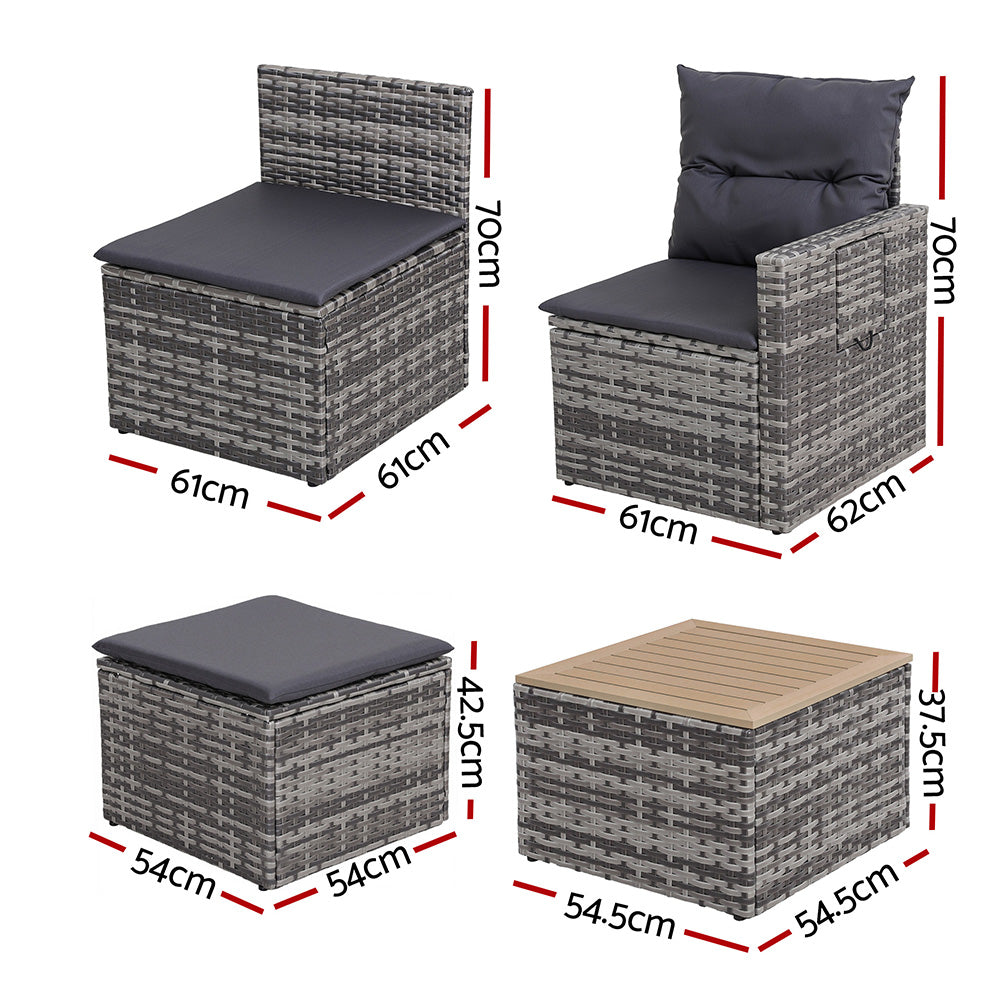 Sanctuary Cove 5 Piece Outdoor Corner Lounge Set, Grey Wicker