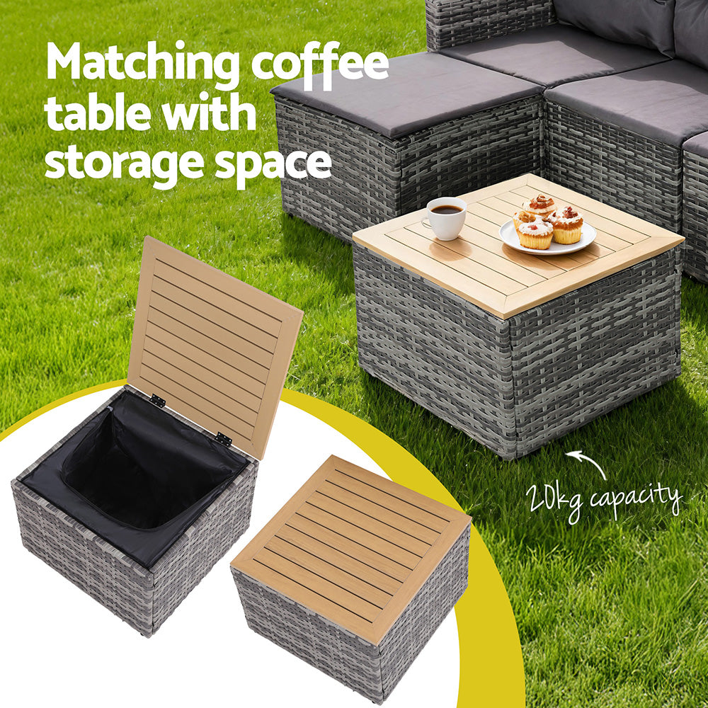 Sanctuary Cove 5 Piece Outdoor Corner Lounge Set, Grey Wicker