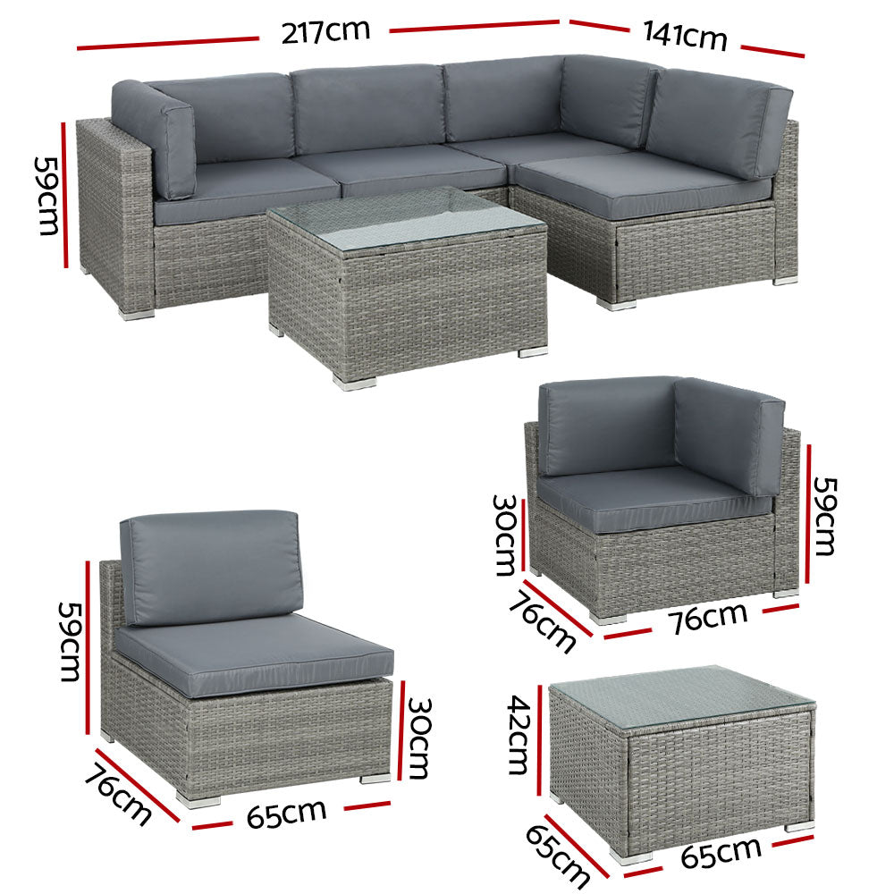 Kirra 5 Piece Outdoor Corner Lounge Set, Grey Wicker