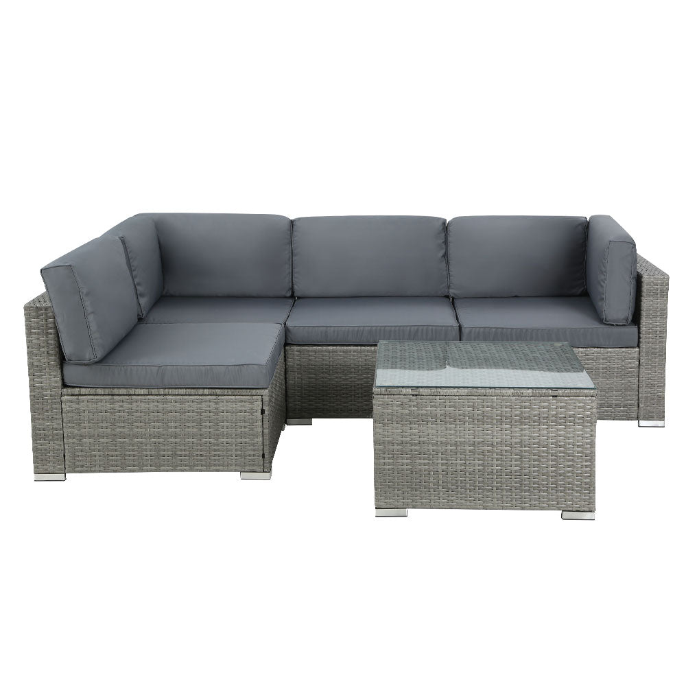 Kirra 5 Piece Outdoor Corner Lounge Set, Grey Wicker