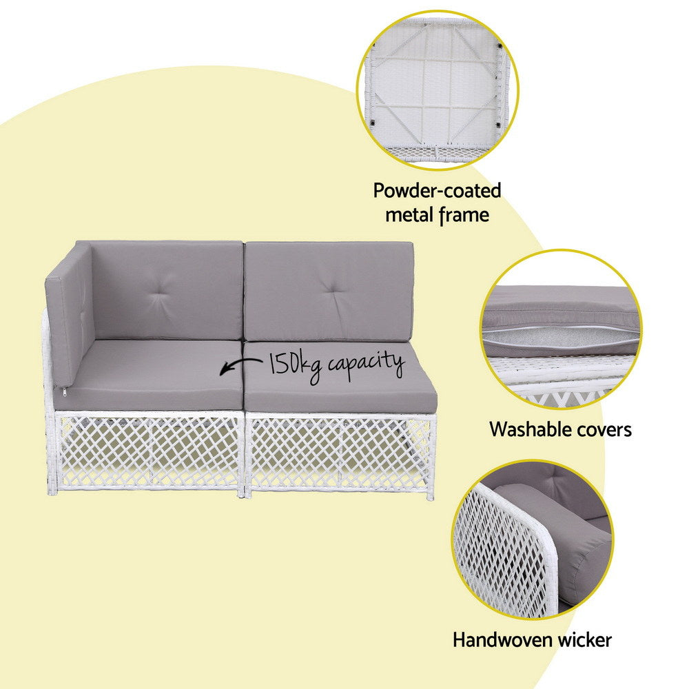 Mermaid 5 Piece Outdoor Corner Lounge Set, White Rattan