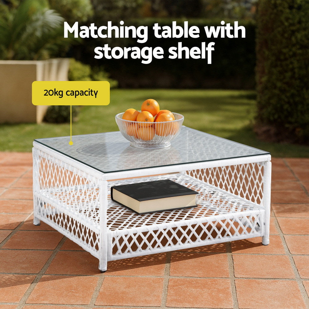 Mermaid 5 Piece Outdoor Corner Lounge Set, White Rattan