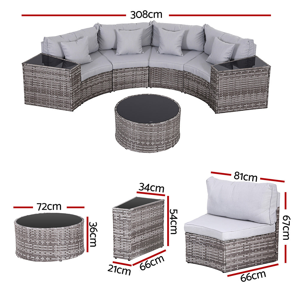 Surfers 7 Piece Outdoor Lounge Set, Grey Rattan