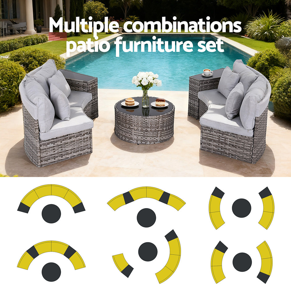 Surfers 7 Piece Outdoor Lounge Set, Grey Rattan