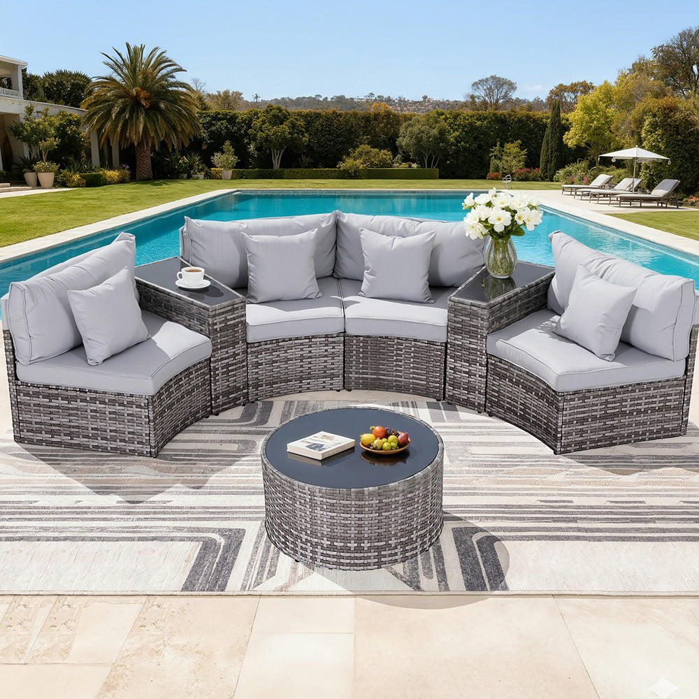 Surfers 7 Piece Outdoor Lounge Set, Grey Rattan