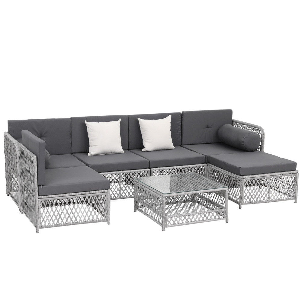 Miami grey rattan outdoor corner lounge set in an outdoor setting