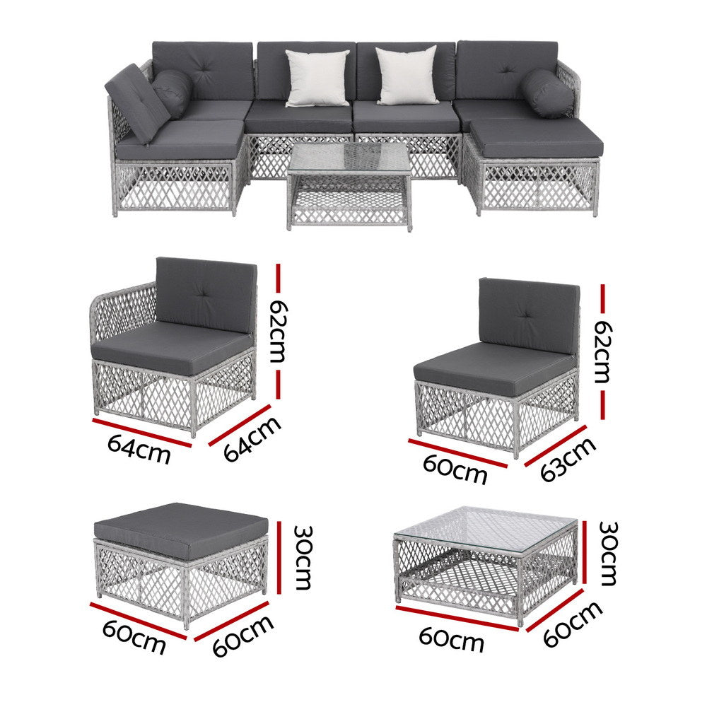 Miami 7 Piece Outdoor Corner Lounge Set, Grey Rattan