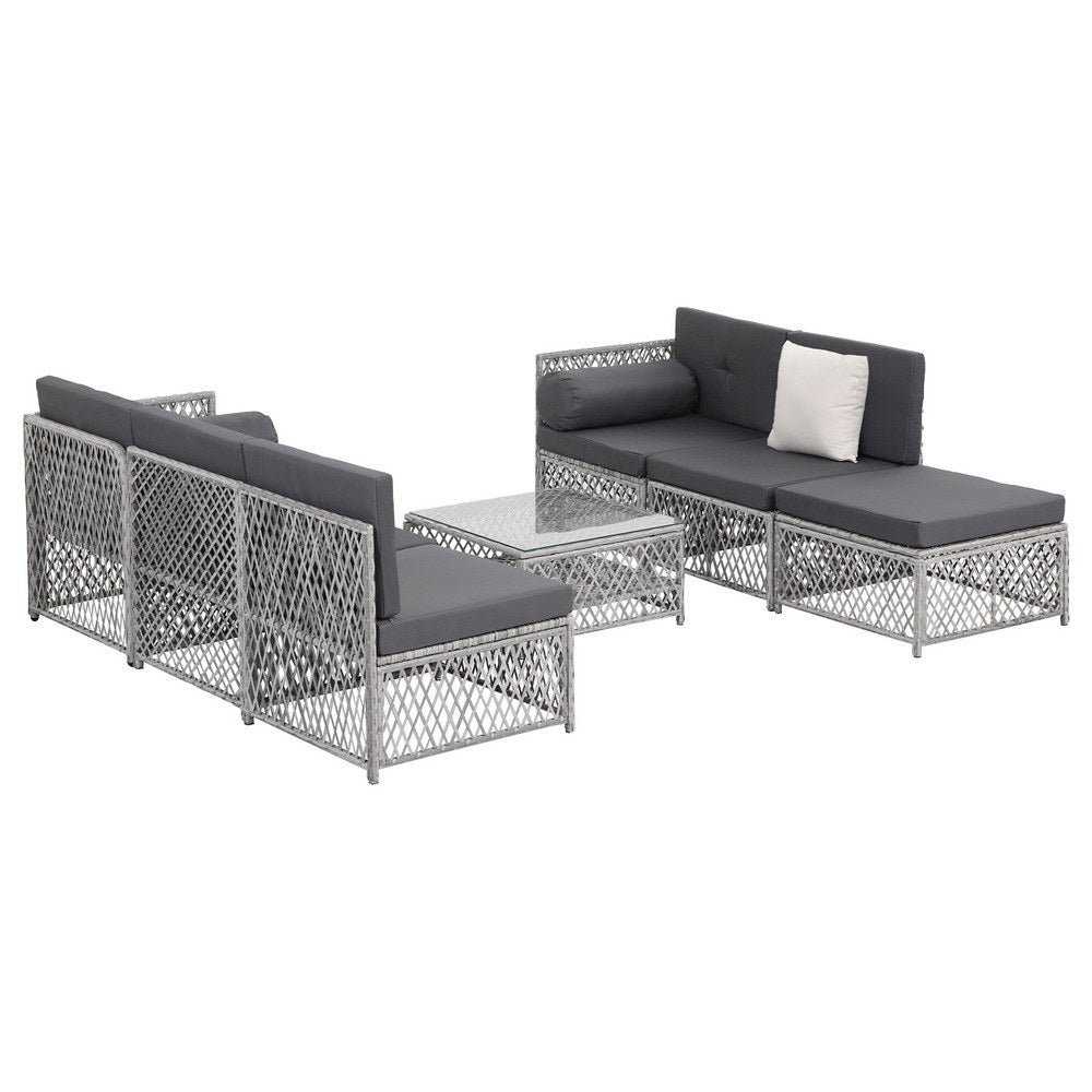 Miami 7 Piece Outdoor Corner Lounge Set, Grey Rattan