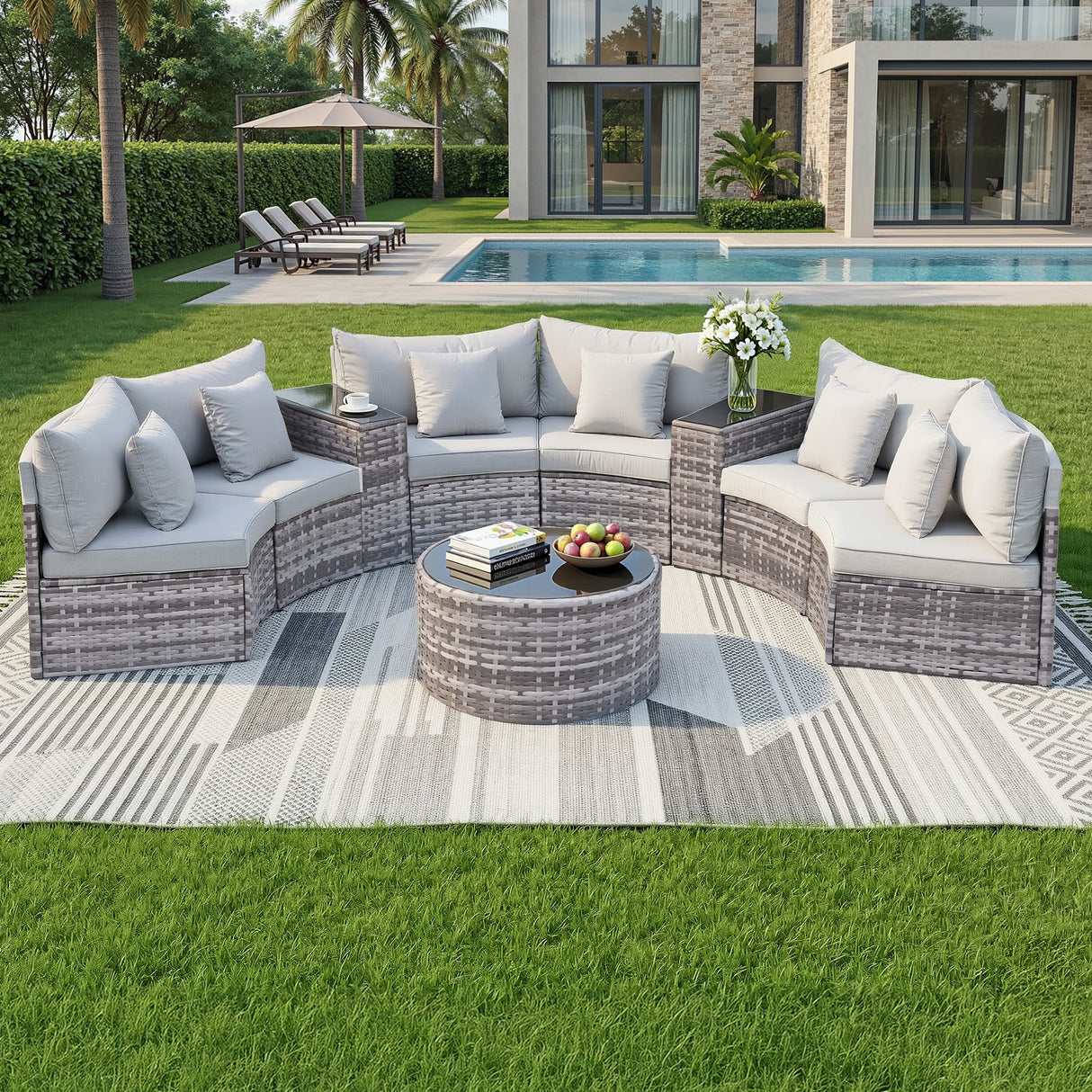 Southport grey rattan outdoor lounge set in an outdoor setting