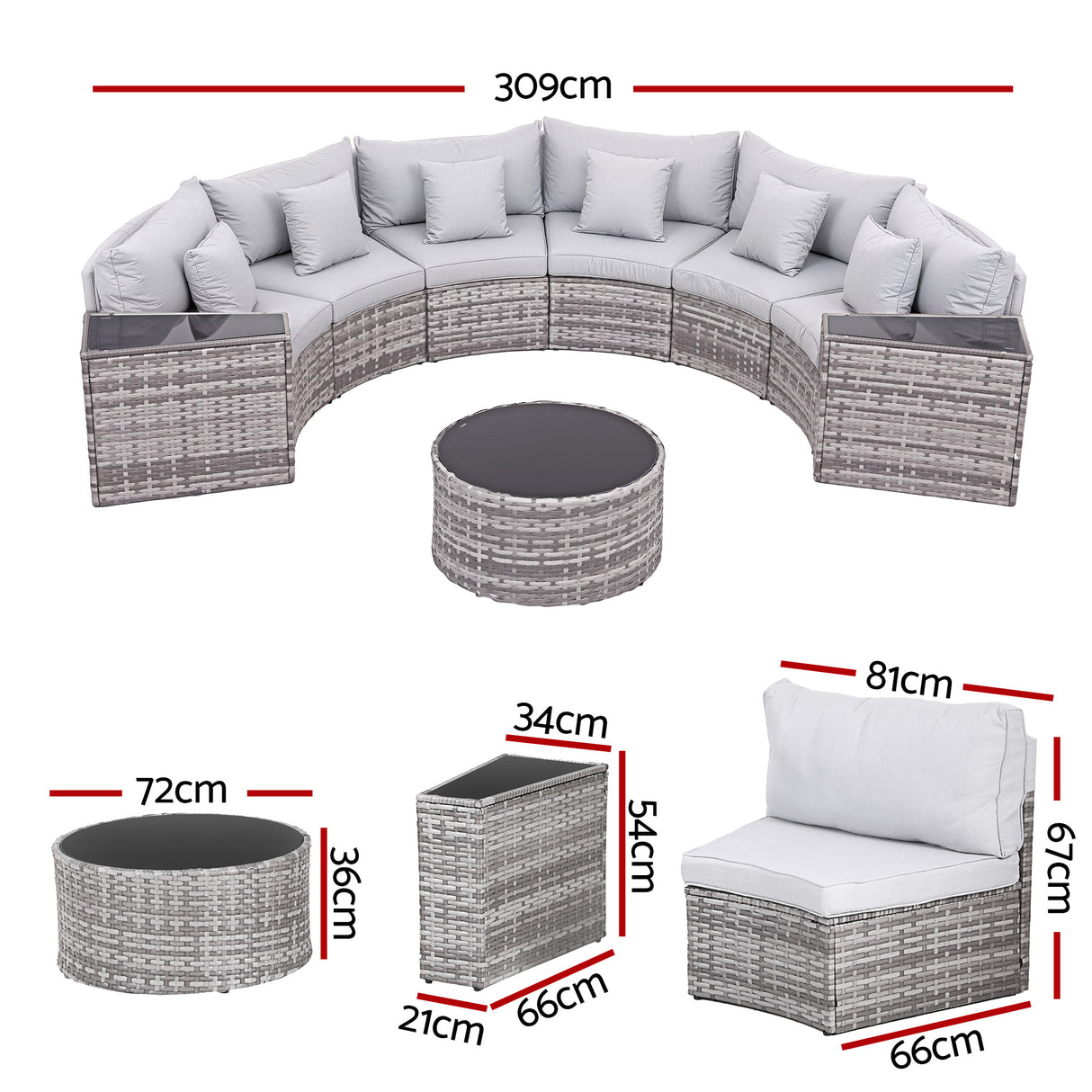 Southport 9 Piece Outdoor Lounge Set, Grey Rattan