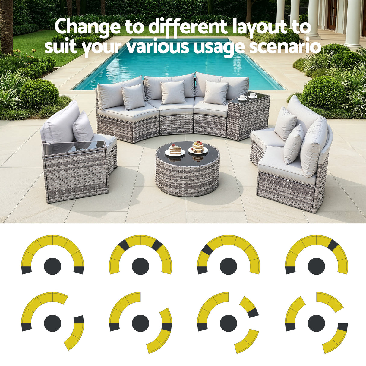 Southport 9 Piece Outdoor Lounge Set, Grey Rattan
