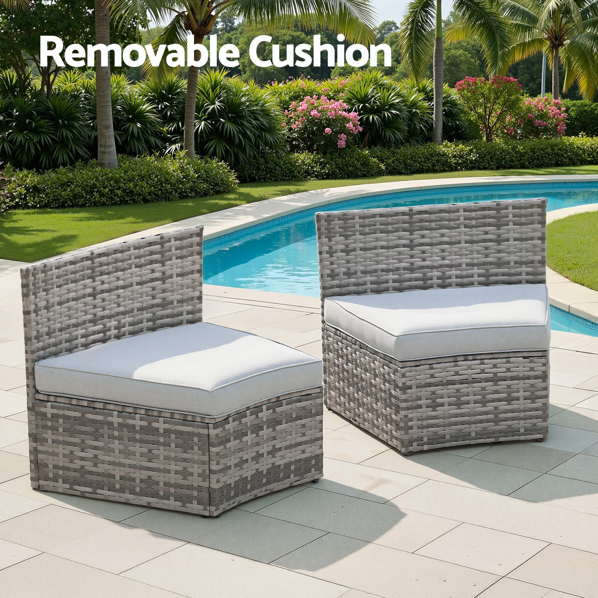 Coombabah 2pcs Outdoor Modular Lounge, Grey Rattan