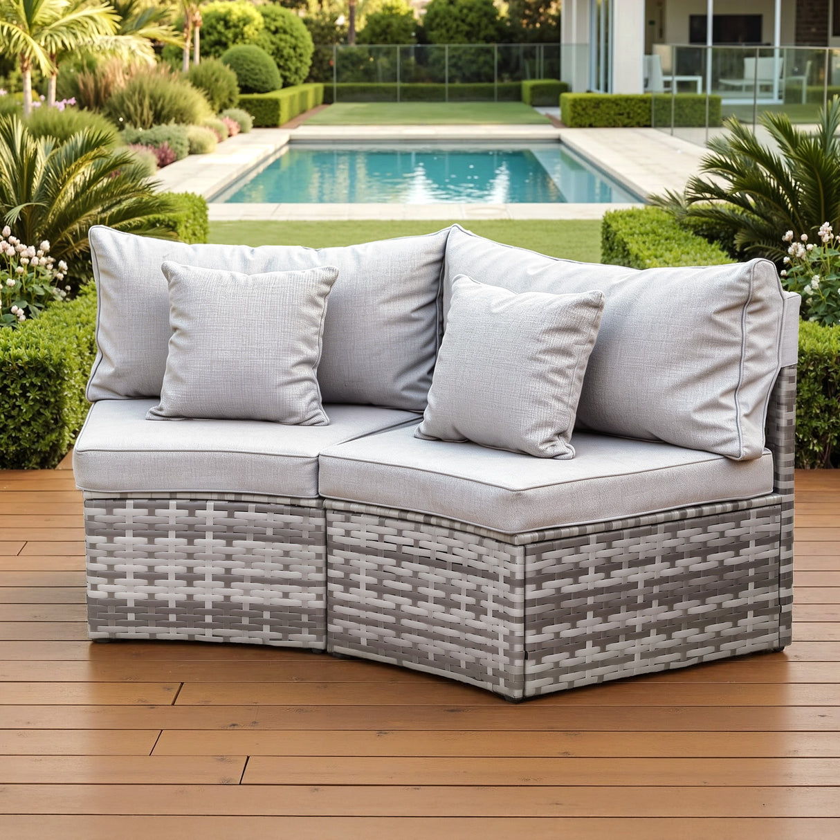 Coombabah 2pcs Outdoor Modular Lounge, Grey Rattan