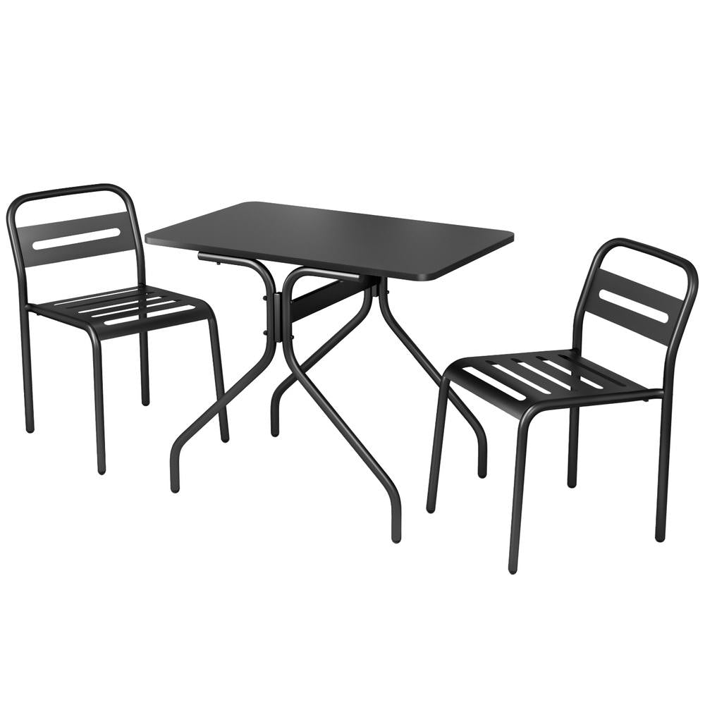 3 Piece Outdoor Bistro Set Steel Table and Chairs Black
