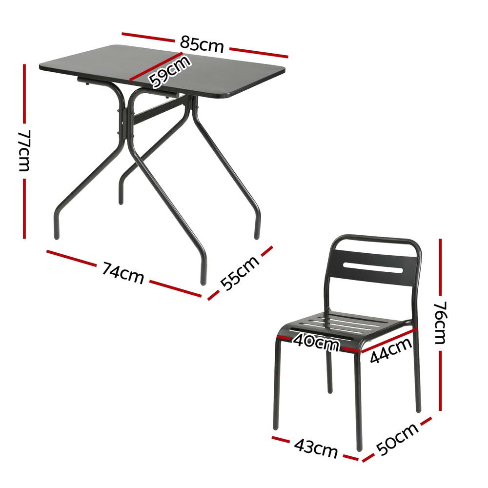 3 Piece Outdoor Bistro Set Steel Table and Chairs Black