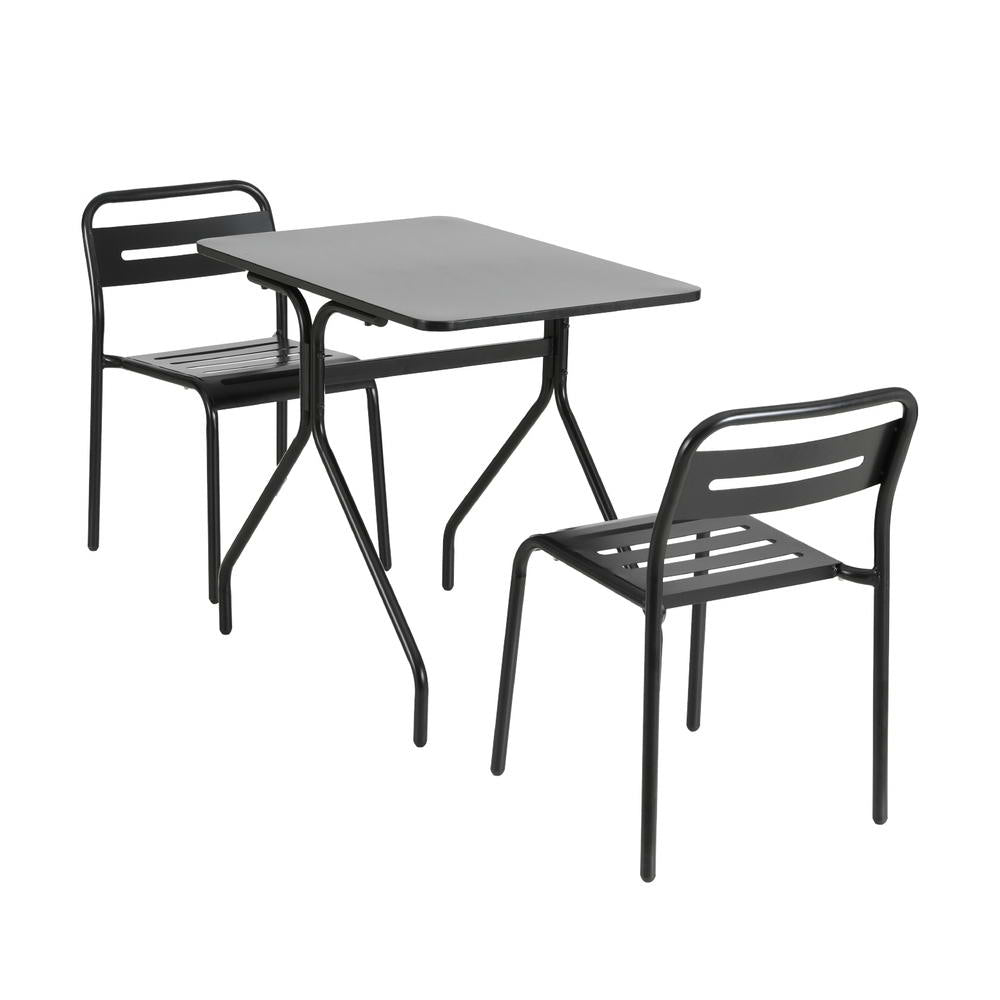 3 Piece Outdoor Bistro Set Steel Table and Chairs Black