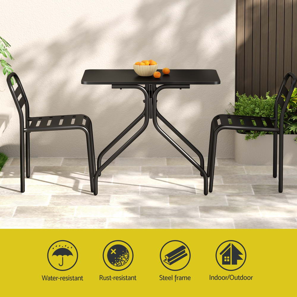 3 Piece Outdoor Bistro Set Steel Table and Chairs Black