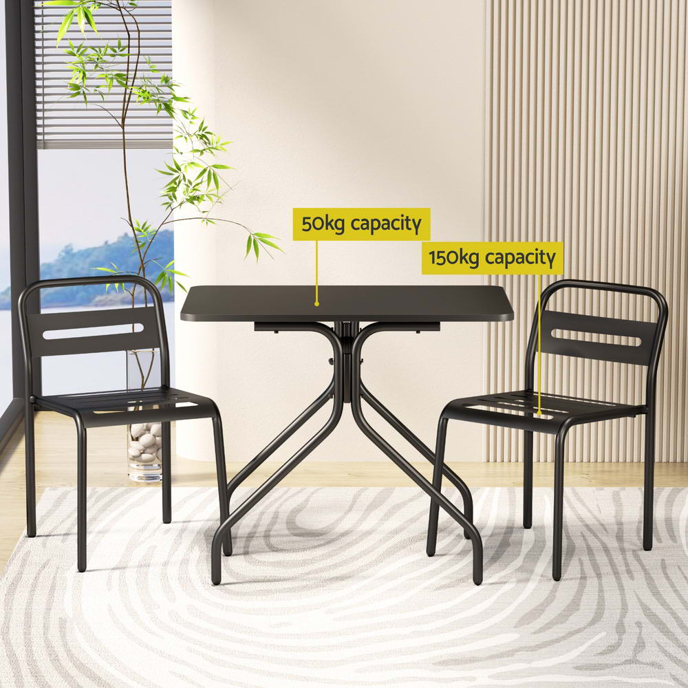 3 Piece Outdoor Bistro Set Steel Table and Chairs Black
