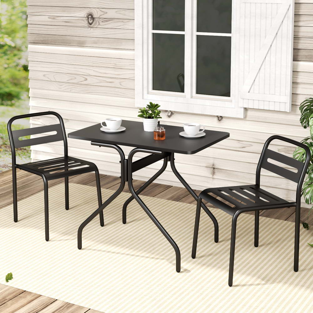 3 Piece Outdoor Bistro Set Steel Table and Chairs Black