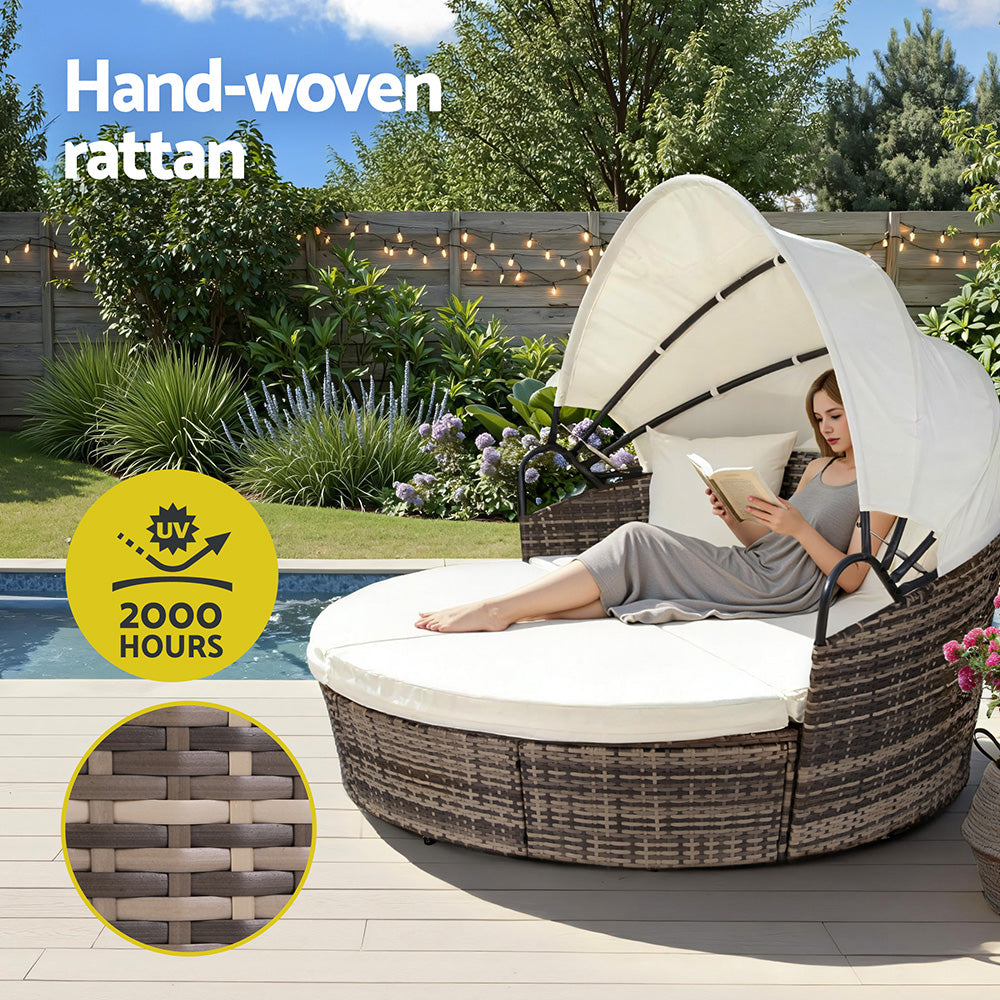 Palm Beach Outdoor Daybed, Beige Wicker