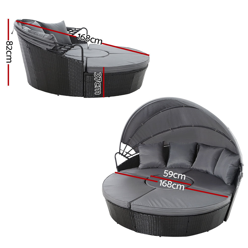 Palm Beach Outdoor Daybed with Ottoman, Black Wicker