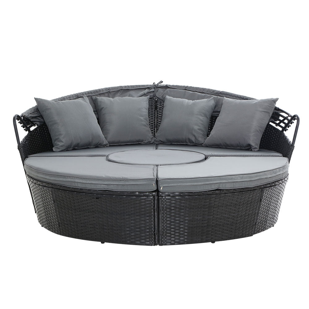 Palm Beach Outdoor Daybed with Ottoman, Black Wicker