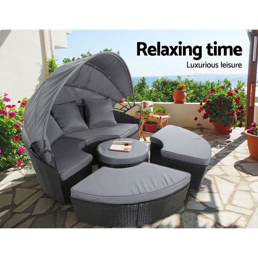 Palm Beach Outdoor Daybed with Ottoman, Black Wicker
