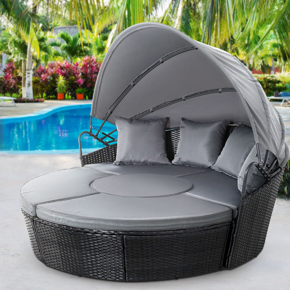 Palm Beach Outdoor Daybed with Ottoman, Black Wicker