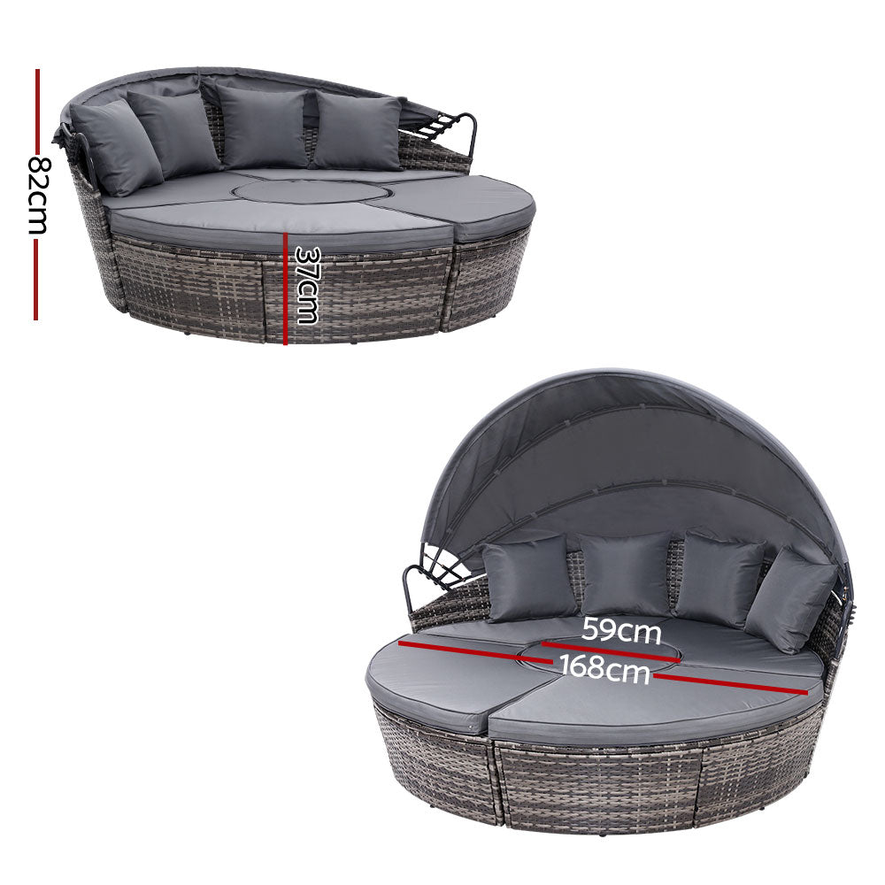 Palm Beach Outdoor Daybed with Ottoman, Grey Wicker