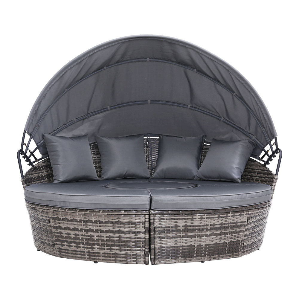 Palm Beach Outdoor Daybed with Ottoman, Grey Wicker
