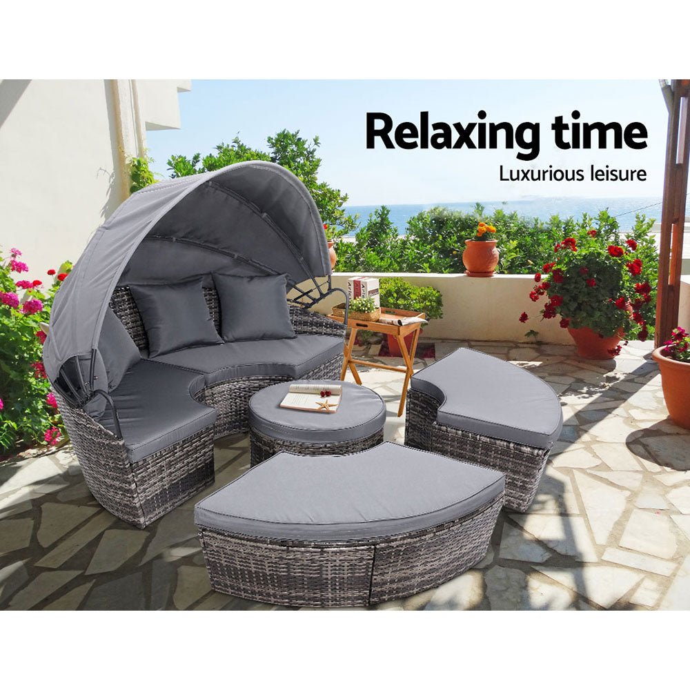 Palm Beach Outdoor Daybed with Ottoman, Grey Wicker