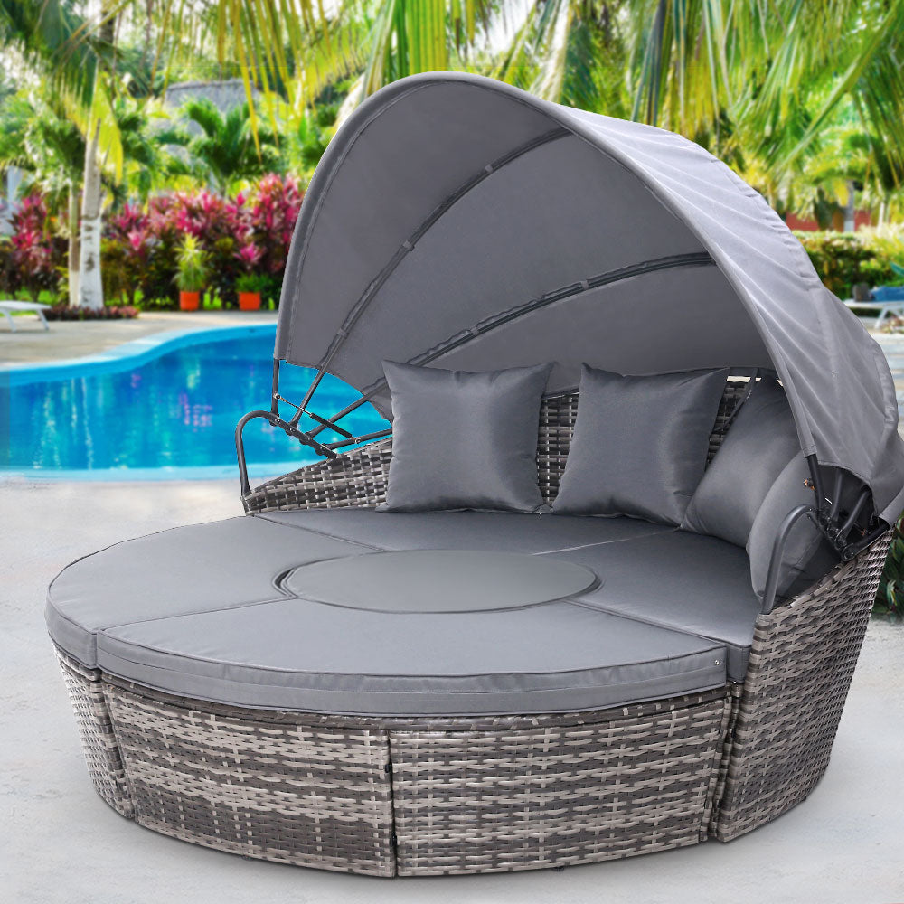 Palm Beach Outdoor Daybed with Ottoman, Grey Wicker