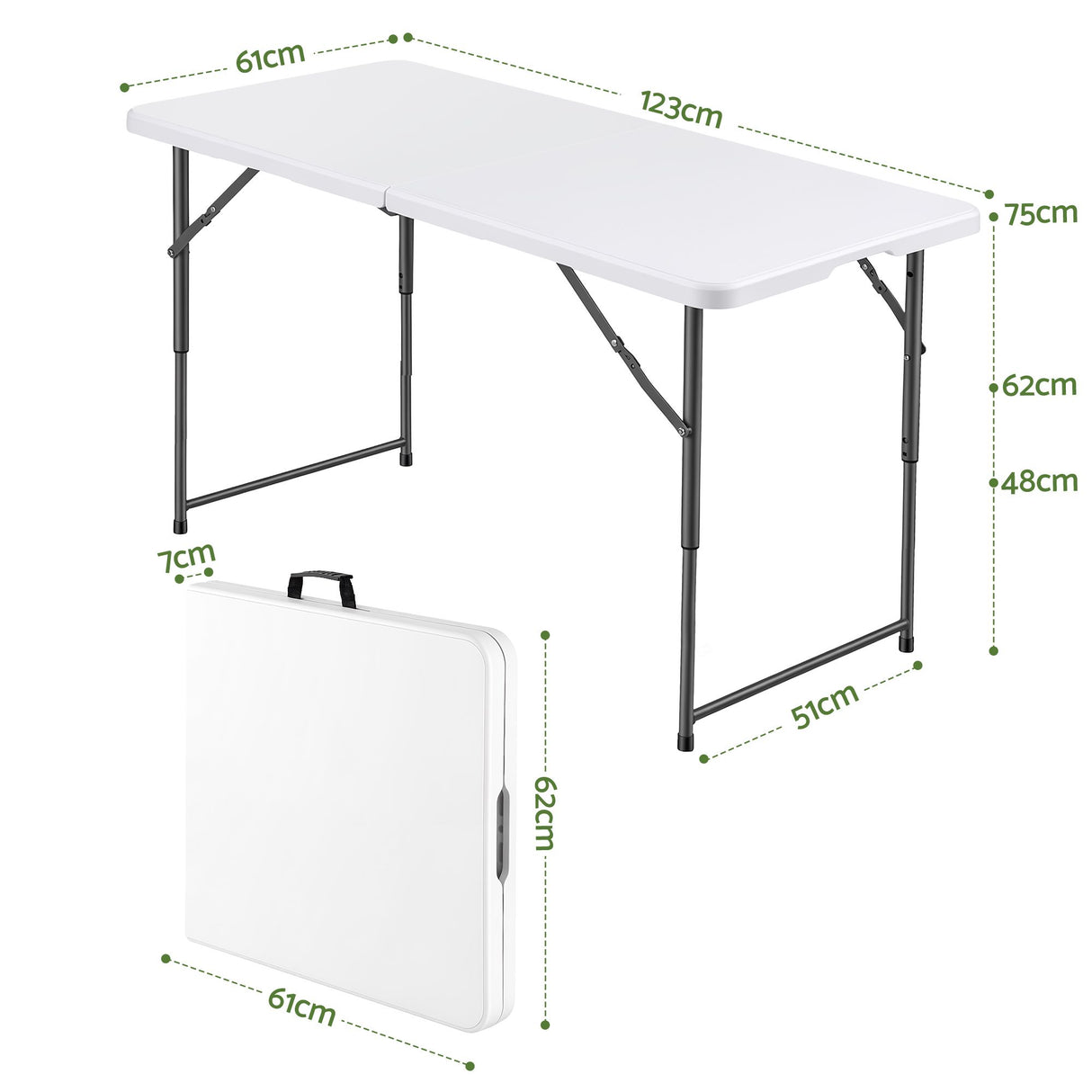 Port Elliot Adjustable Height Folding Camping Table, White