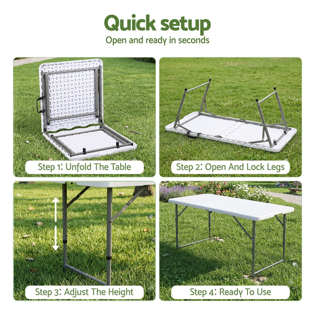 Port Elliot Adjustable Height Folding Camping Table, White
