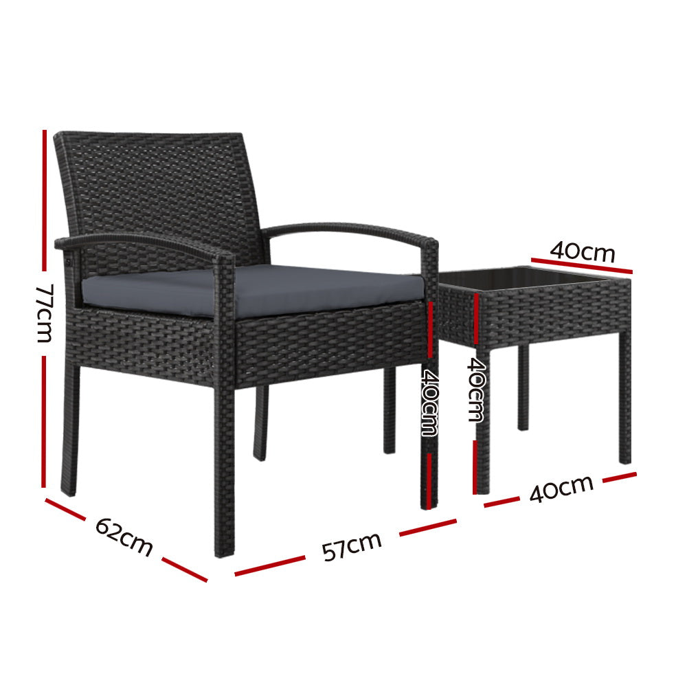 Tamborine 3 Piece Outdoor Lounge Set, Black Wicker