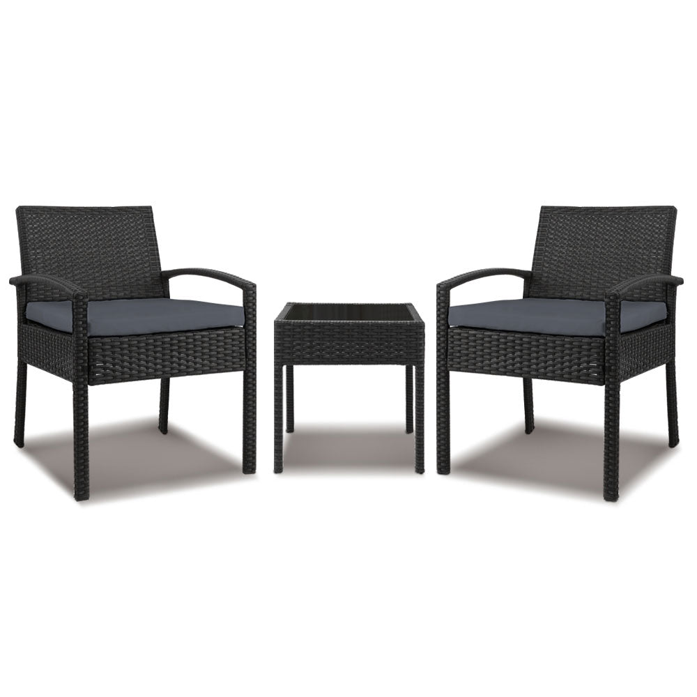 Tamborine 3 Piece Outdoor Lounge Set, Black Wicker
