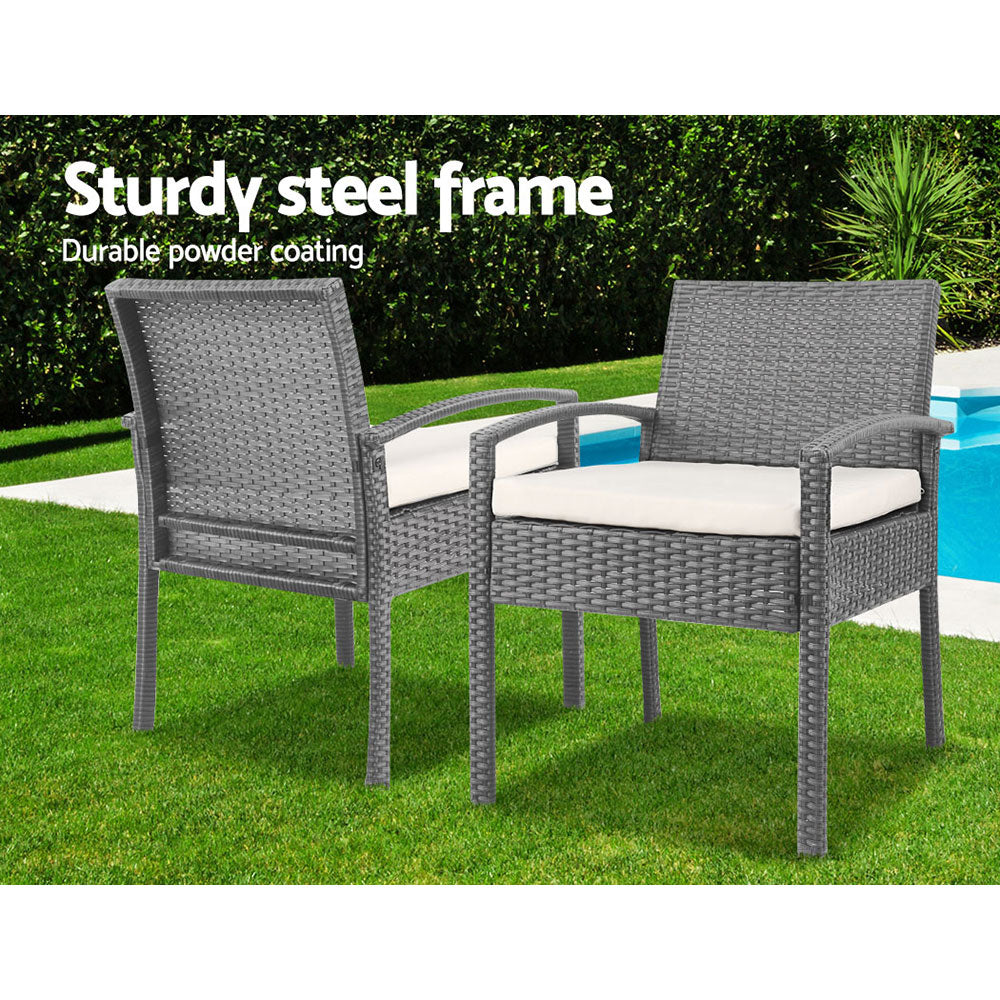 Tamborine 3 Piece Outdoor Lounge Set, Grey Wicker