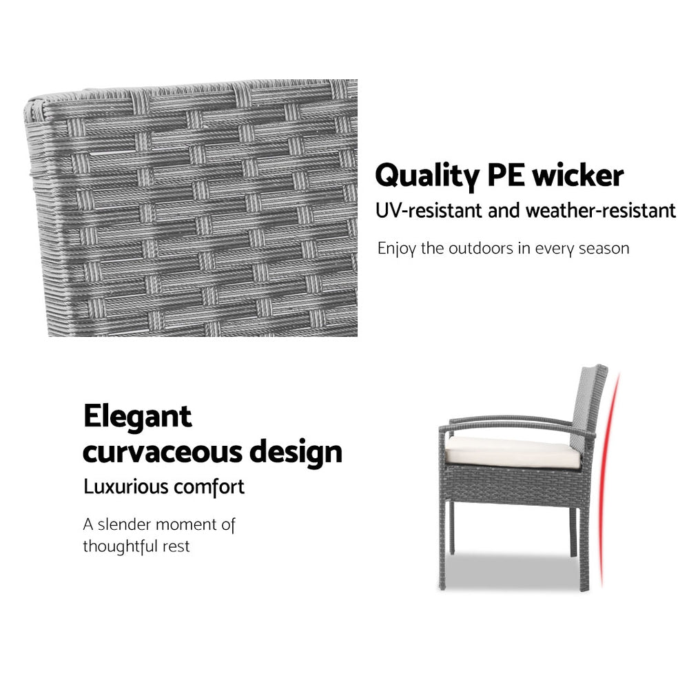 Tamborine 3 Piece Outdoor Lounge Set, Grey Wicker