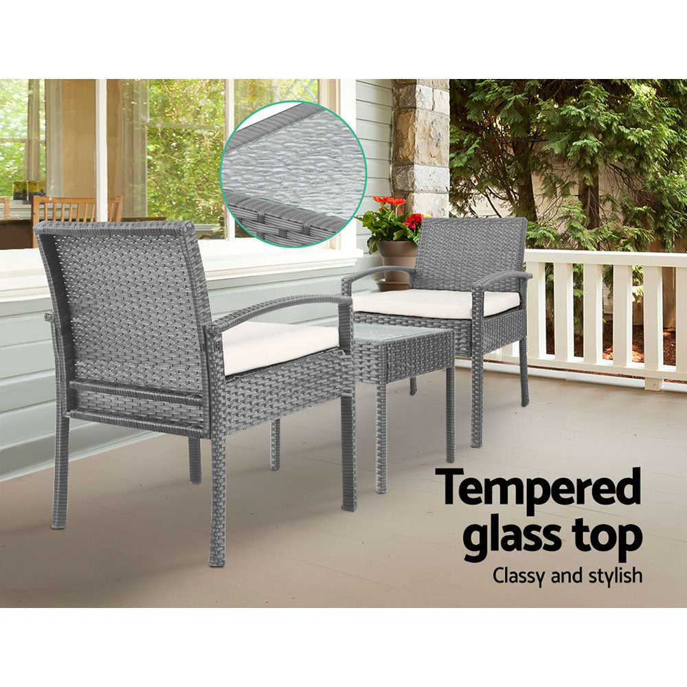 Tamborine 3 Piece Outdoor Lounge Set, Grey Wicker