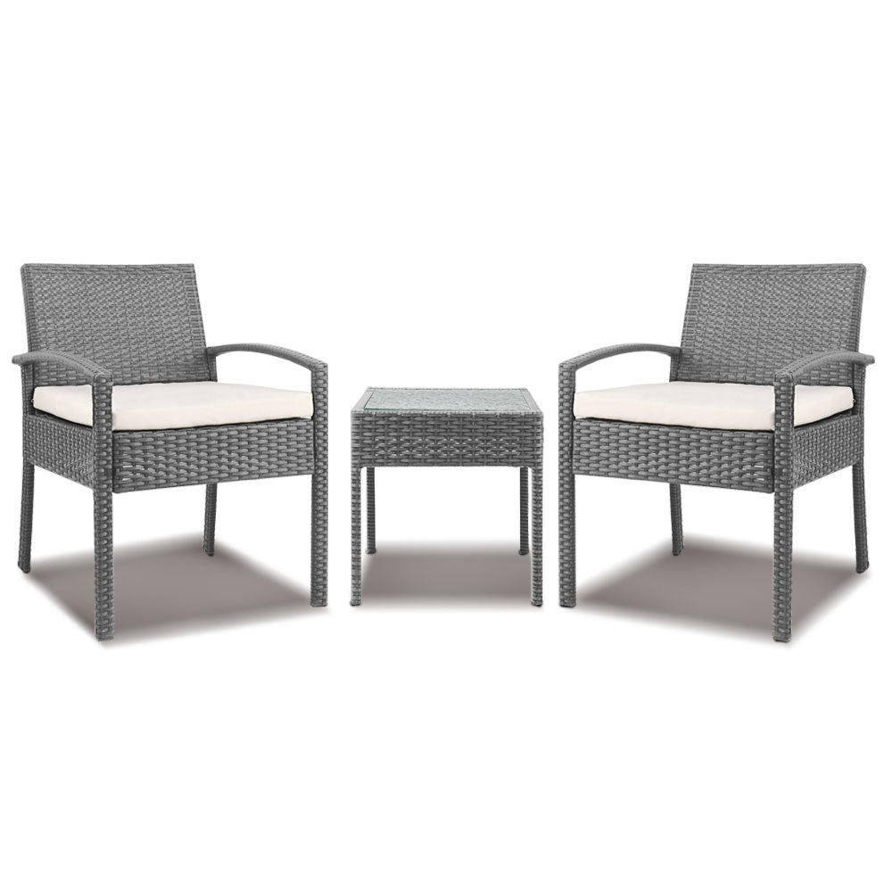 Tamborine 3 Piece Outdoor Lounge Set, Grey Wicker