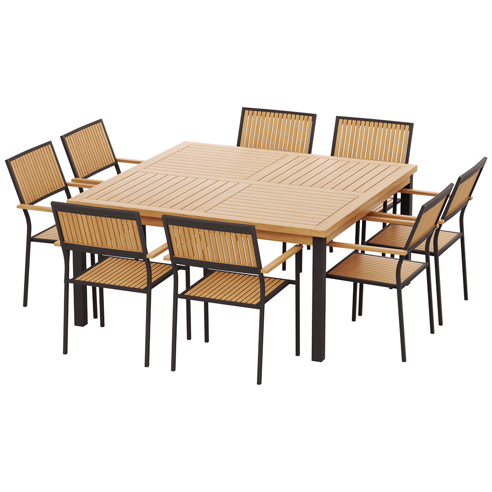 9 Piece Wooden Acacia Outdoor Dining Set in Oak