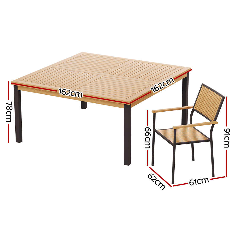 9 Piece Wooden Acacia Outdoor Dining Set in Oak