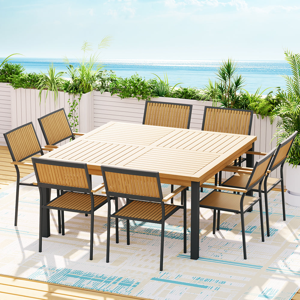 9 Piece Wooden Acacia Outdoor Dining Set in Oak