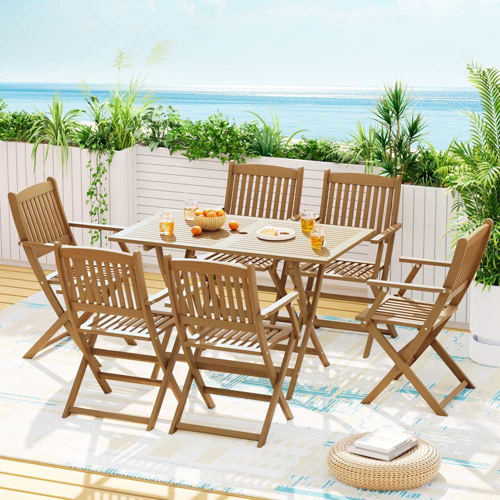 Outdoor Dining Set 7 Piece Foldable Acacia Wood Table And Chairs