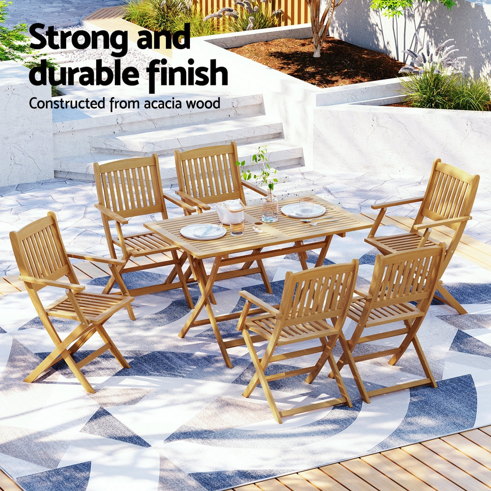 Outdoor Dining Set 7 Piece Foldable Acacia Wood Table And Chairs