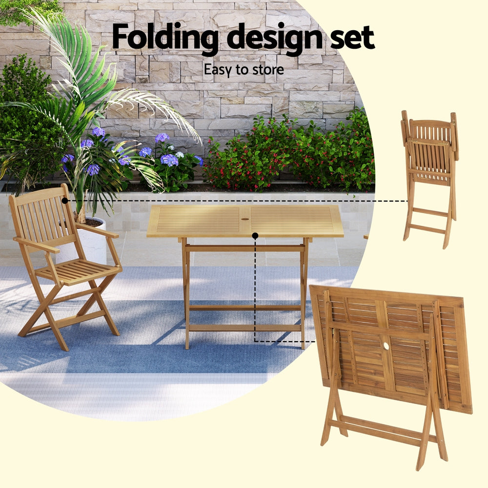 Outdoor Dining Set 7 Piece Foldable Acacia Wood Table And Chairs