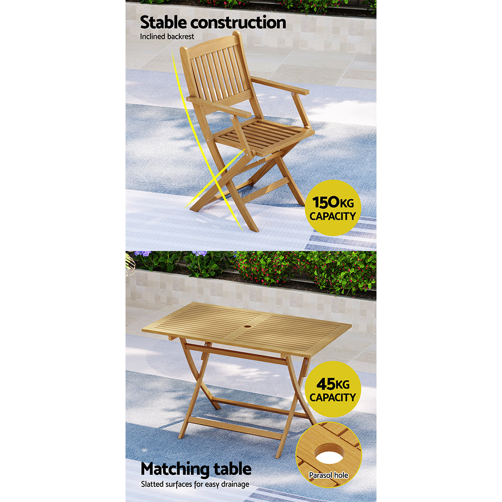 Outdoor Dining Set 7 Piece Foldable Acacia Wood Table And Chairs